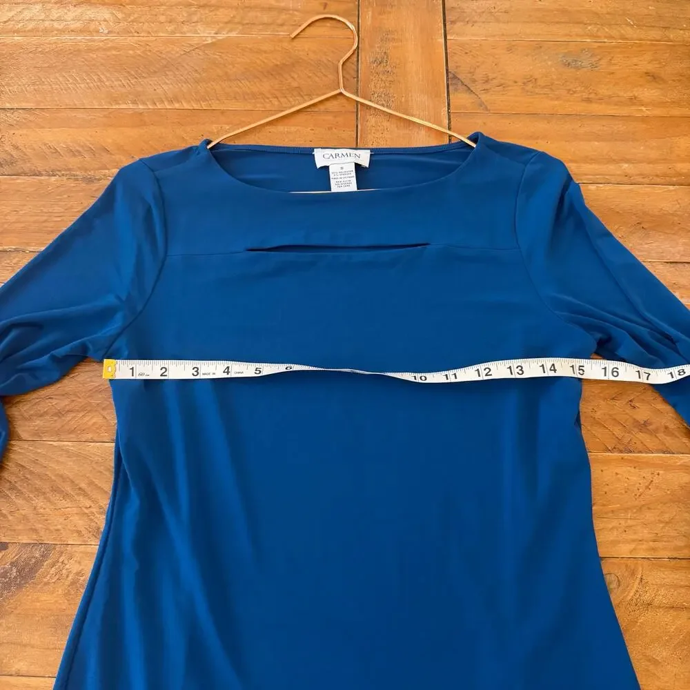 Carmen Marc Valvo gorgeous blue cutout liquid blouse size small - Picture 3 of 5